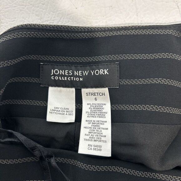 Jones New York Suit Pants Black Pinstriped Lined Poly Blend Size 6 Stretch - Picture 10 of 11